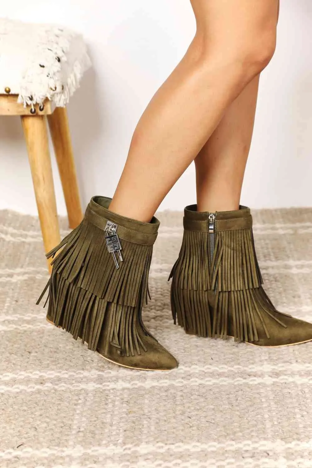 HGA Legend Women's Tassel Wedge Heel Ankle Booties