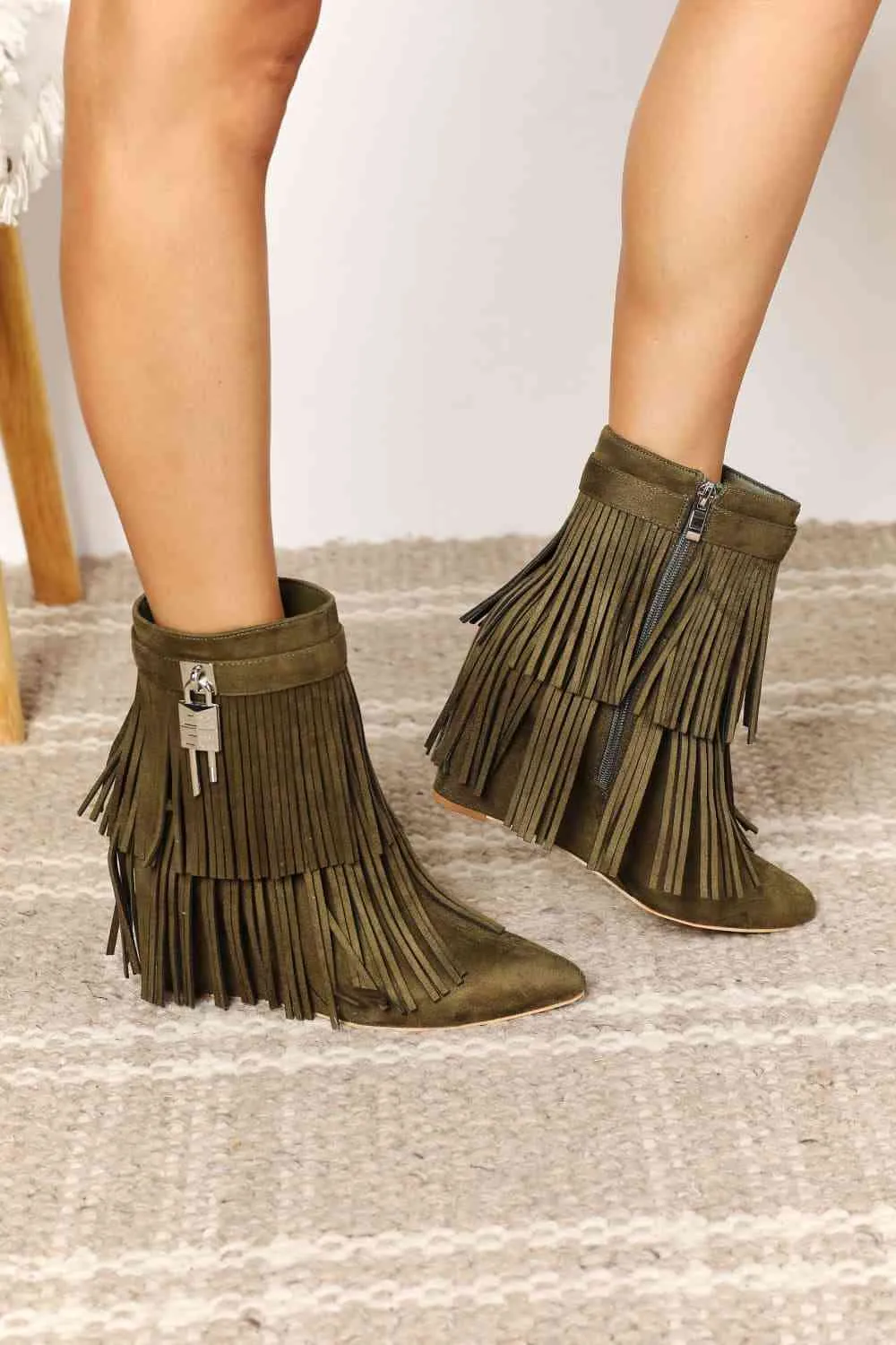 HGA Legend Women's Tassel Wedge Heel Ankle Booties