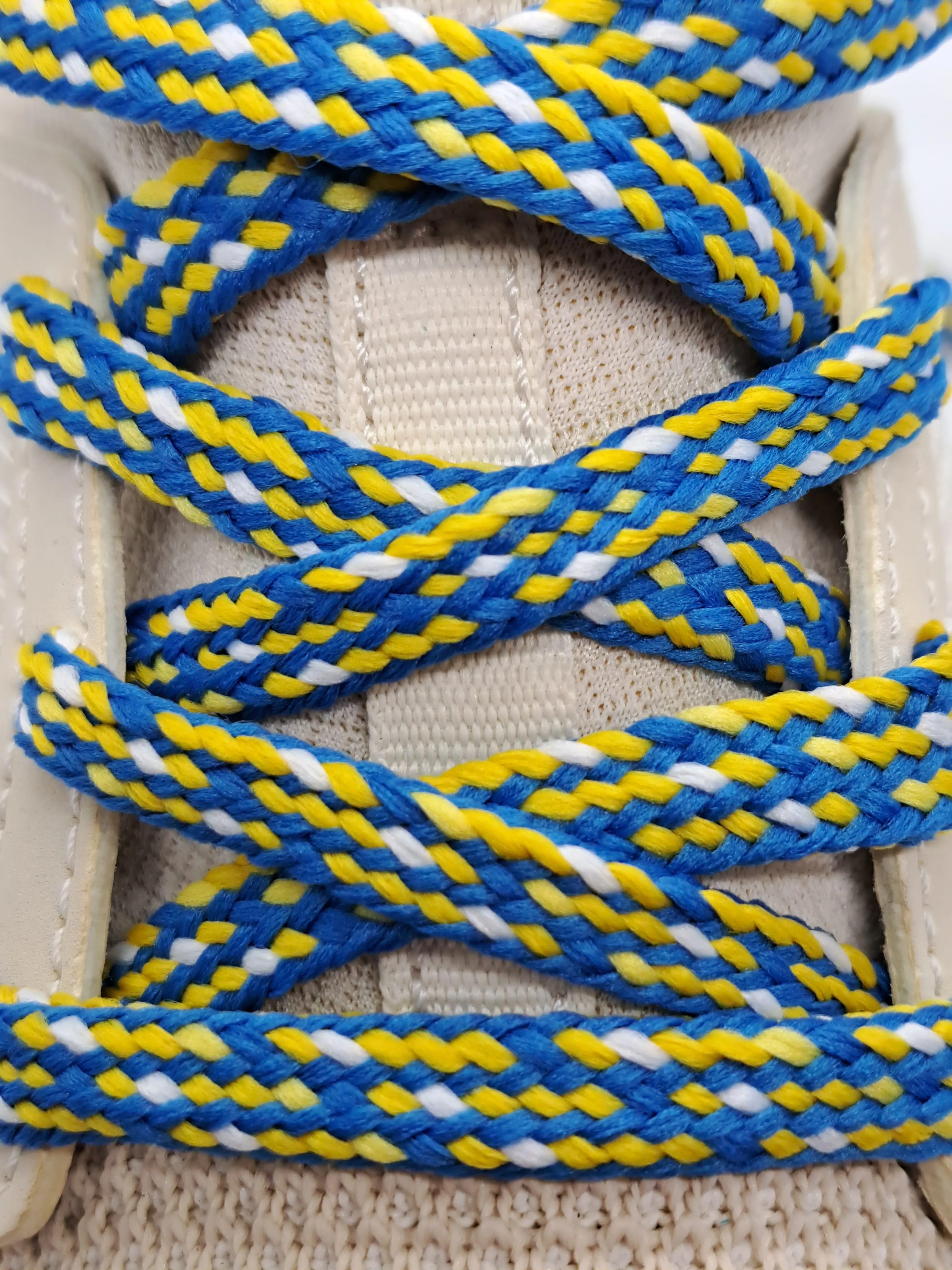 Hybrid Multi-Color Shoelaces - Bright Blue, Yellow and White