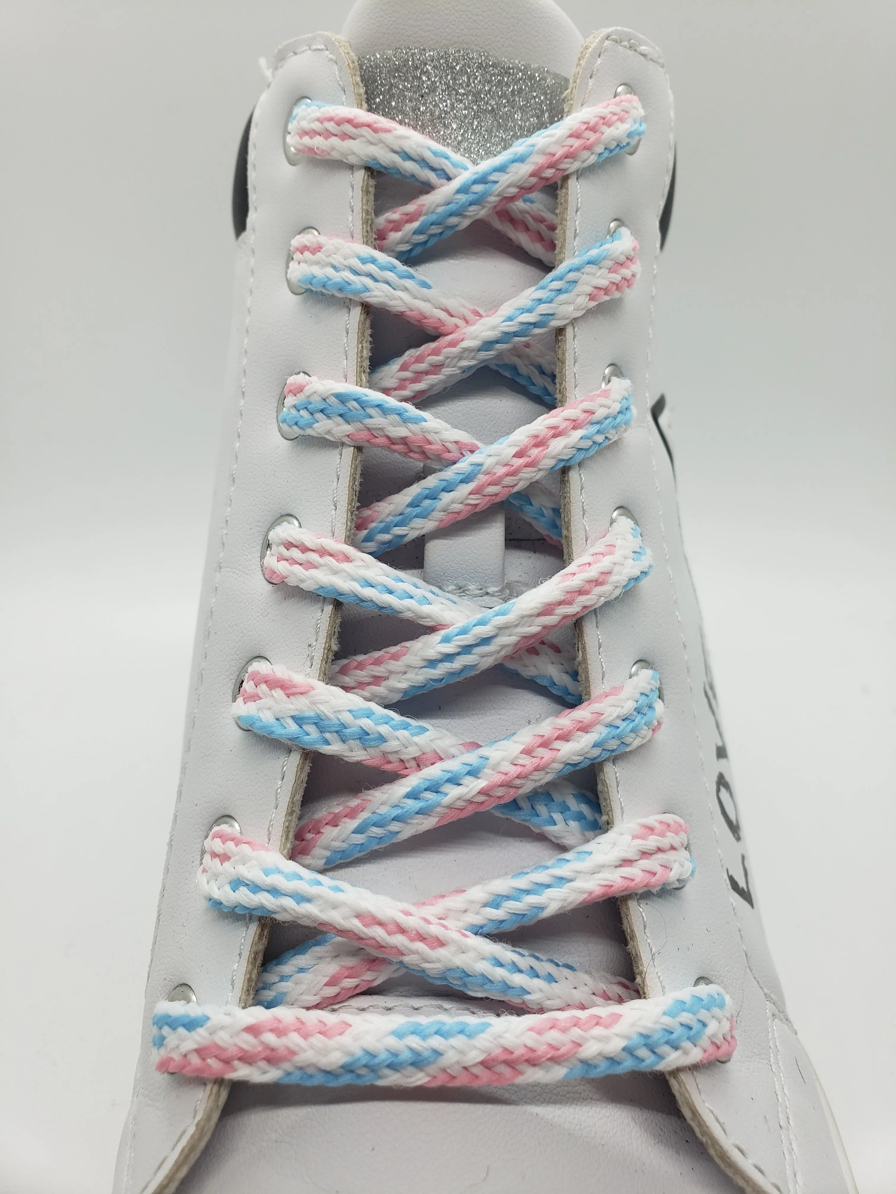 Hybrid Multicolor Shoelaces - Light Pink, Light Blue and White