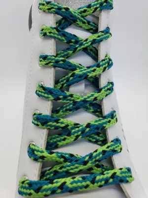 Hybrid Snakeskin Shoelace - Teal and Lime