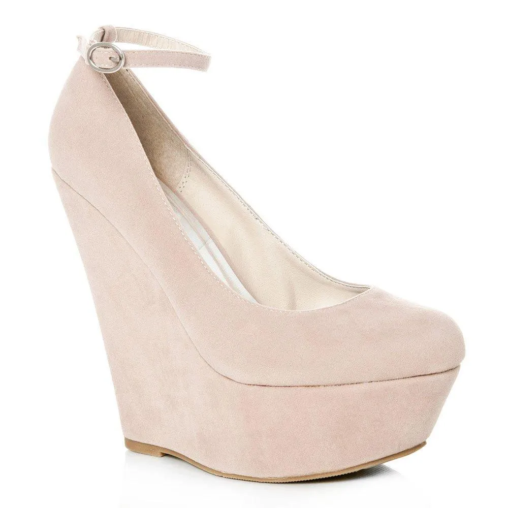 Jenna Platform Ankle Strap Wedge High Heeled Court Shoe