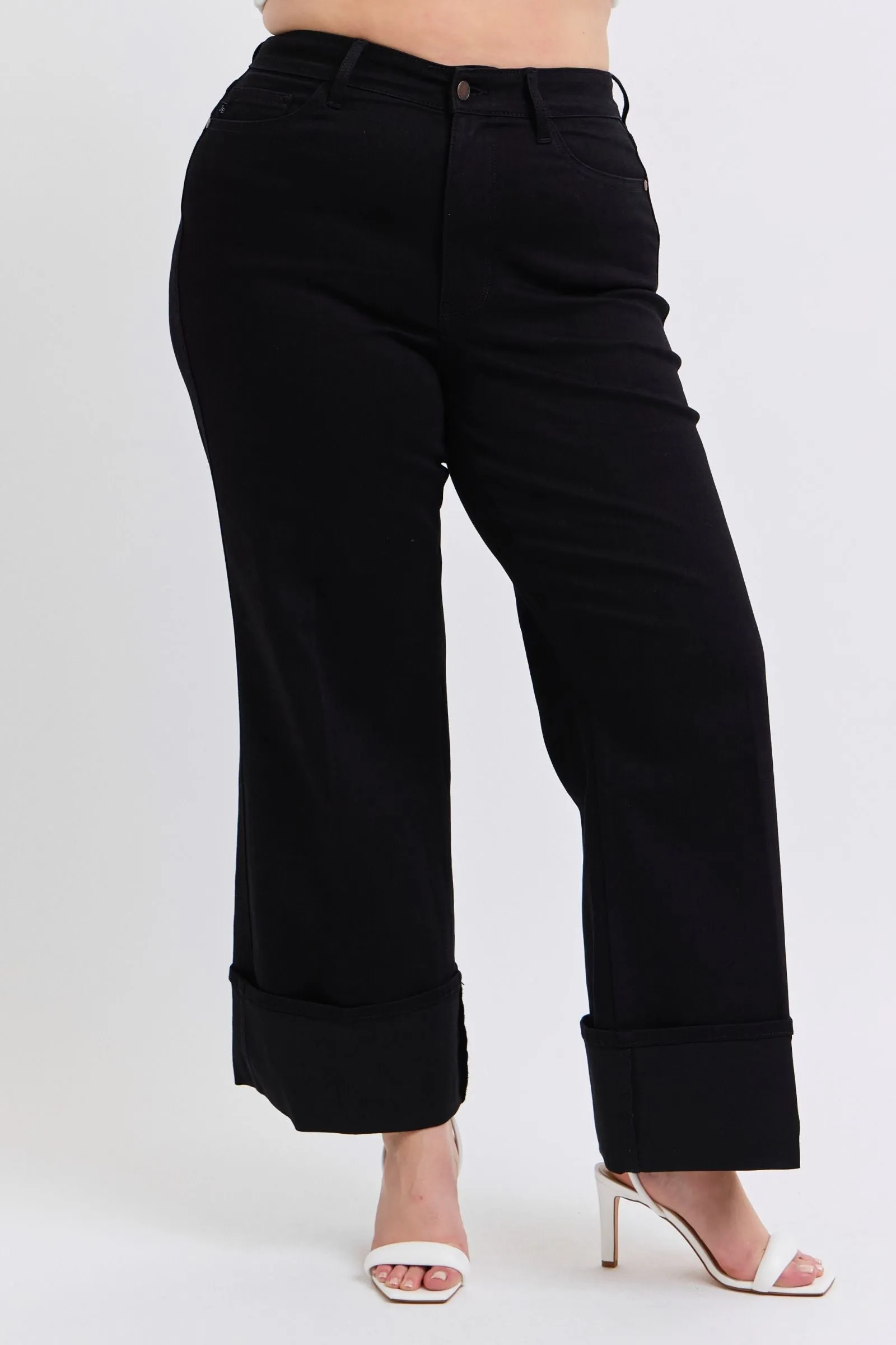 Judy Blue Reg/Plus High Waist Black Retro Cuffed Wide Leg Jeans