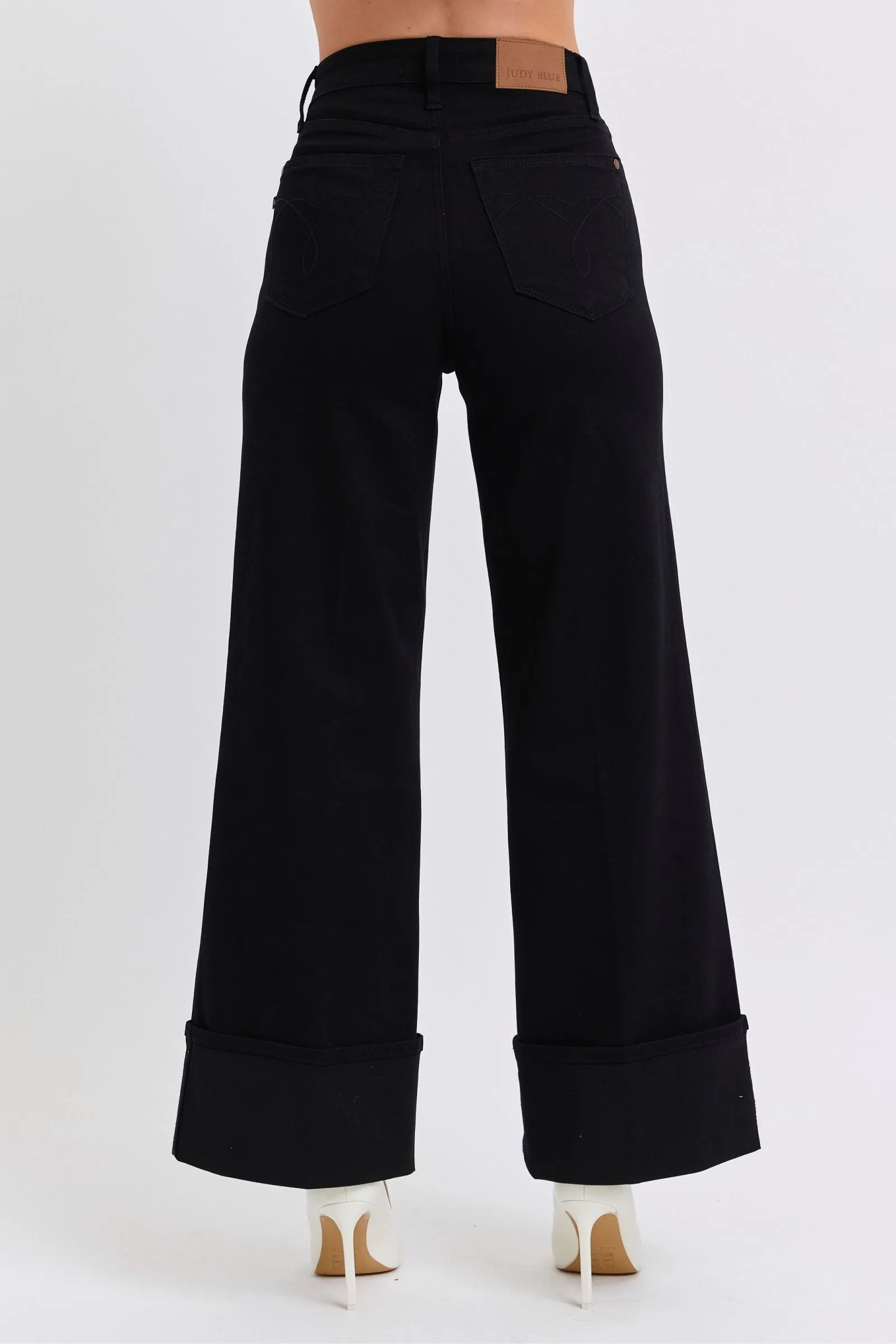 Judy Blue Reg/Plus High Waist Black Retro Cuffed Wide Leg Jeans