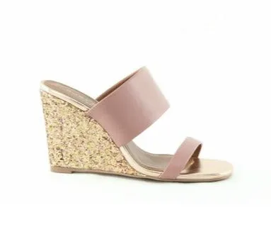 KURT GEIGER - CHARING LEATHER GLITTER WEDGE SANDALS **FREE SHIPPING**