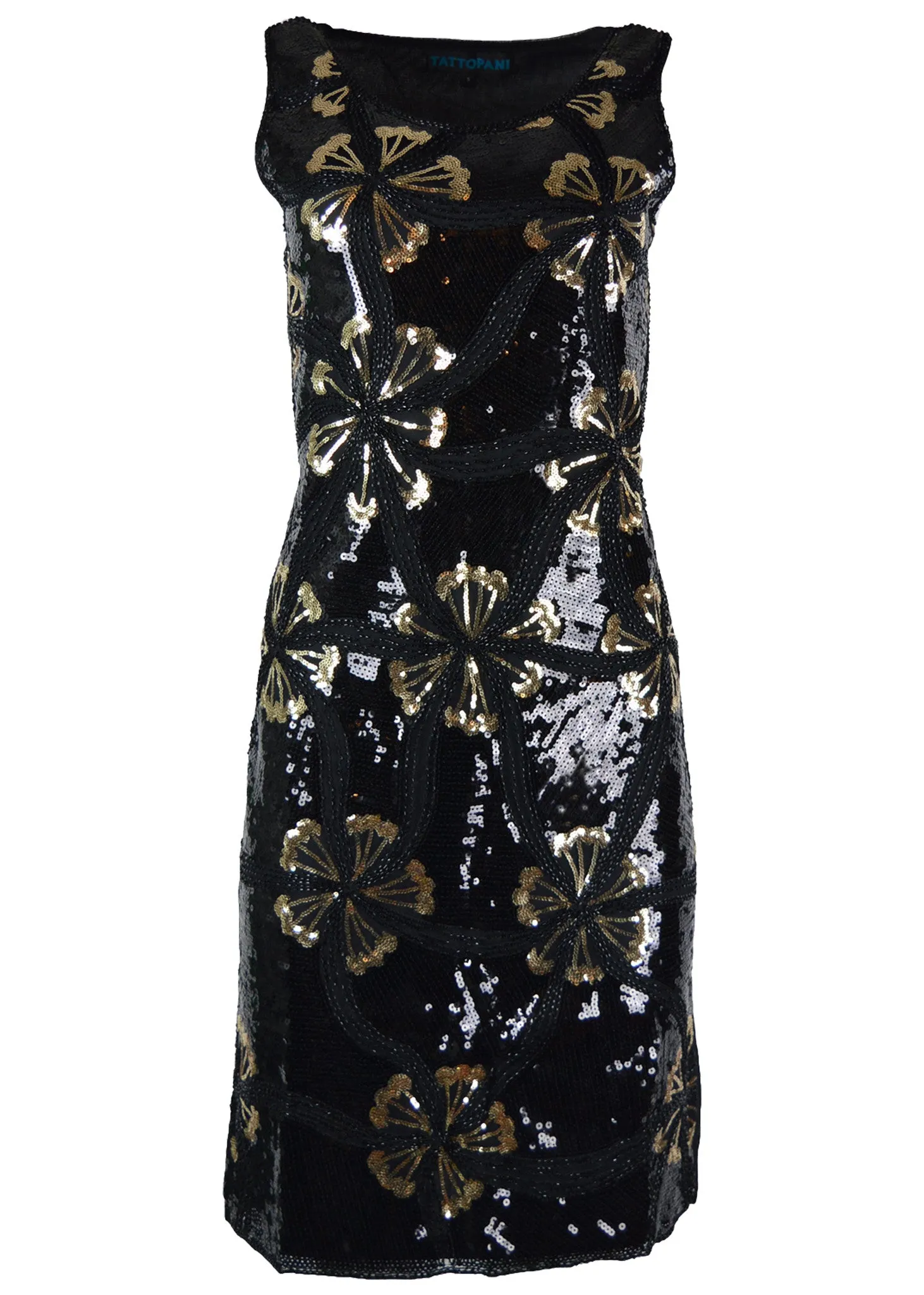 Ladies Black Sleeveless Flower Mini Chinlon Dress.