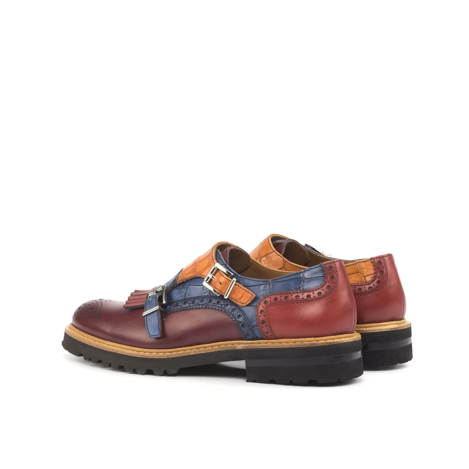 Ladies' Kiltie Monk Strap-Painted Croco, Painted Calf, Box Calf, Navy, Brown, Red, Blue, Burgundy-Wholesale