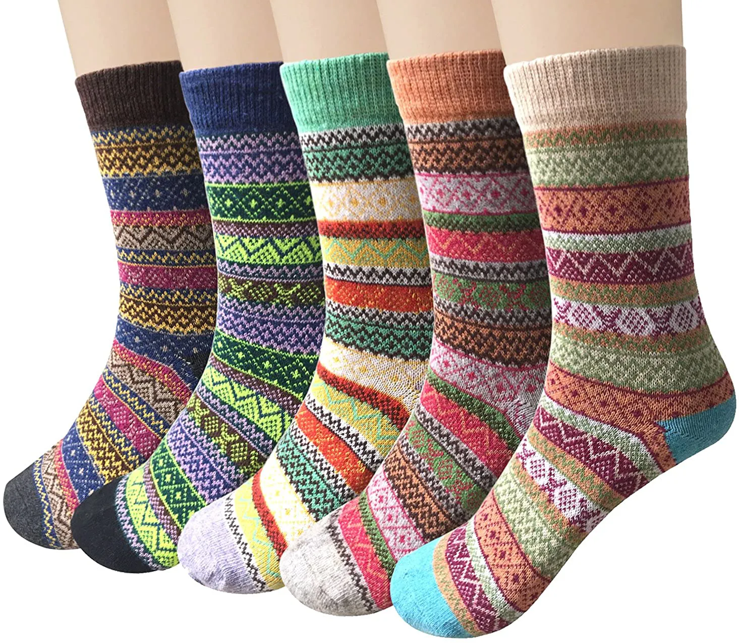 Loritta 5 Pairs Womens Wool Socks Thick Knit Vintage Winter Warm Cozy Crew Socks Gifts