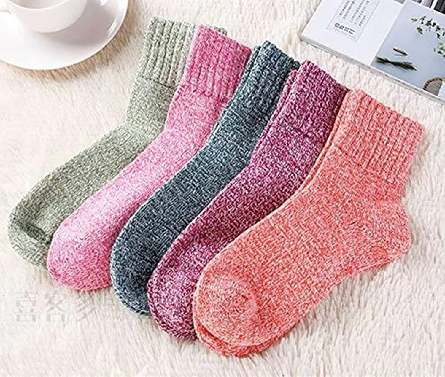 Loritta 5 Pairs Womens Wool Socks Thick Knit Vintage Winter Warm Cozy Crew Socks Gifts