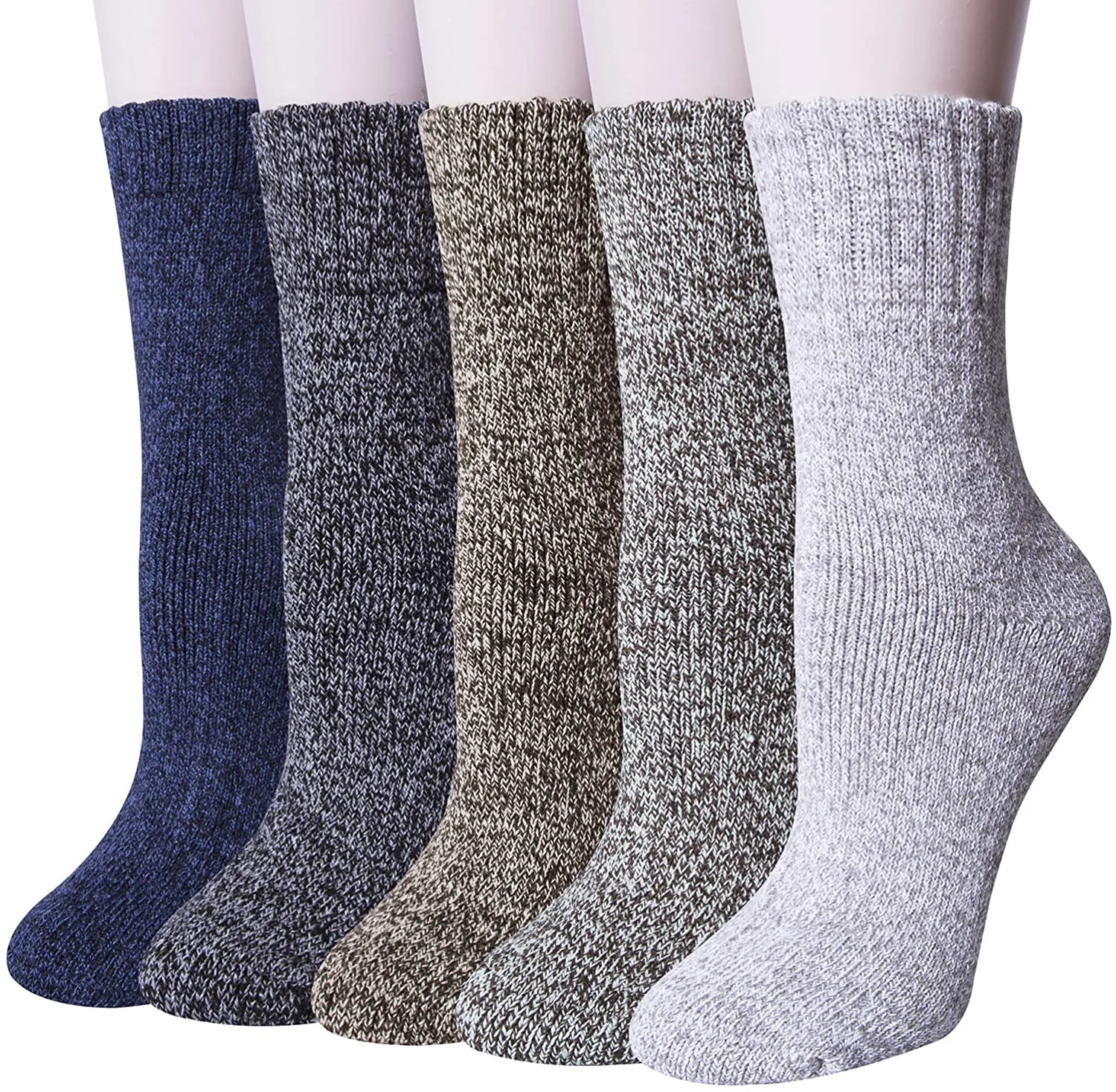 Loritta 5 Pairs Womens Wool Socks Thick Knit Vintage Winter Warm Cozy Crew Socks Gifts