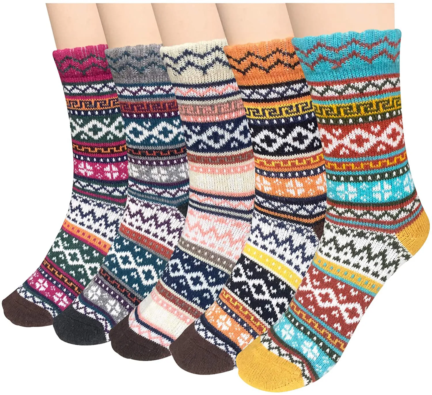 Loritta 5 Pairs Womens Wool Socks Thick Knit Vintage Winter Warm Cozy Crew Socks Gifts