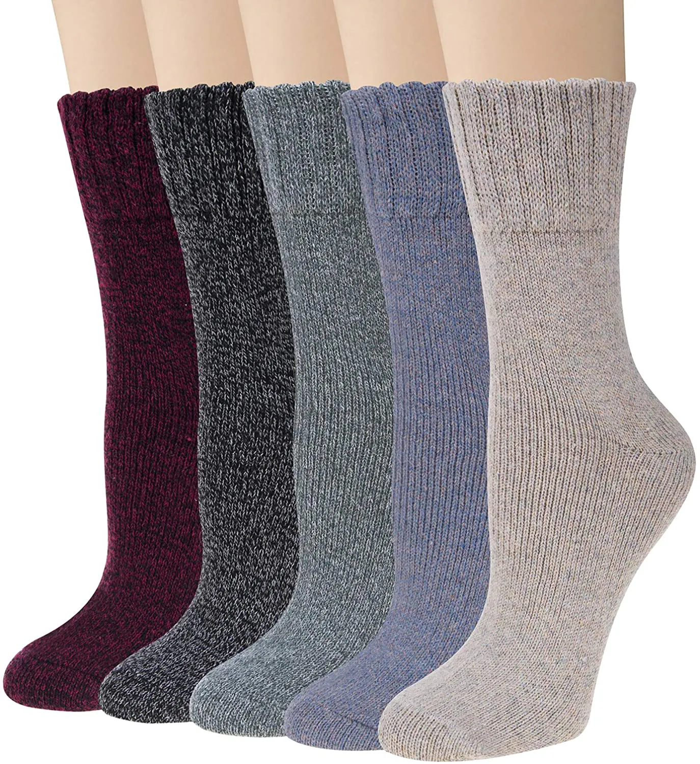 Loritta 5 Pairs Womens Wool Socks Thick Knit Vintage Winter Warm Cozy Crew Socks Gifts