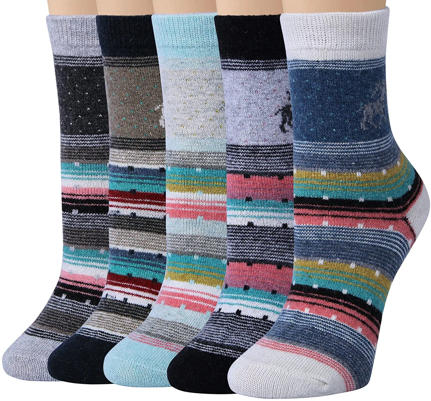 Loritta 5 Pairs Womens Wool Socks Thick Knit Vintage Winter Warm Cozy Crew Socks Gifts