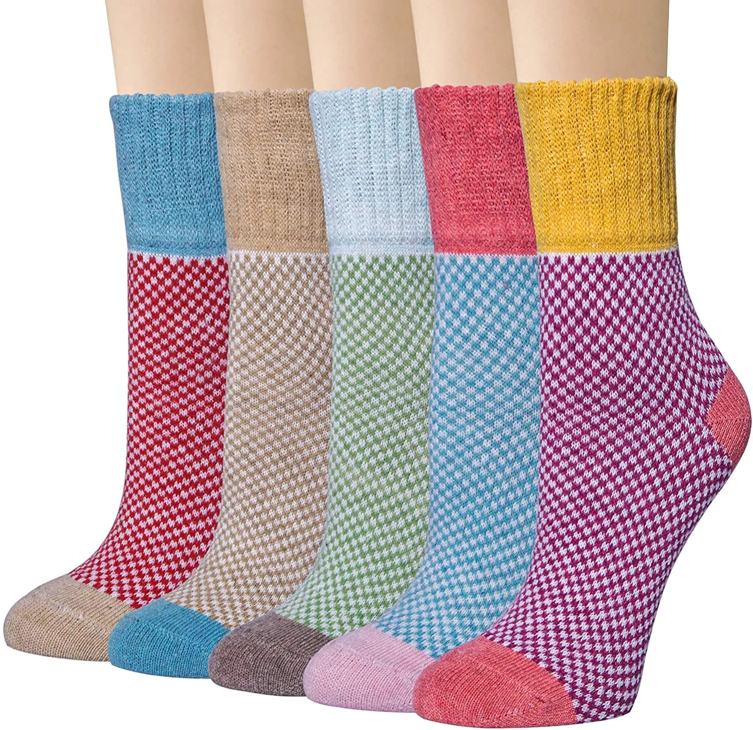 Loritta 5 Pairs Womens Wool Socks Thick Knit Vintage Winter Warm Cozy Crew Socks Gifts