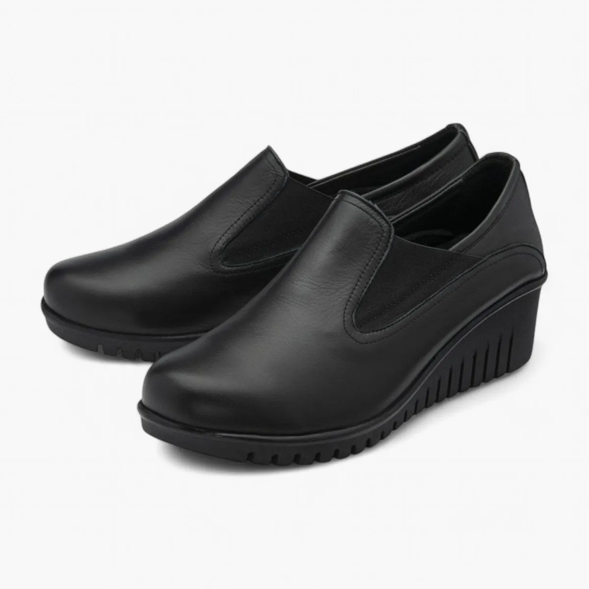 Lotus Delmar Black Leather Wedge Shoes for Women