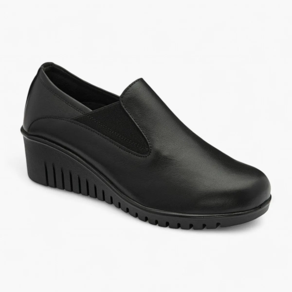 Lotus Delmar Black Leather Wedge Shoes for Women