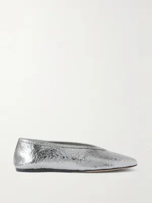 Luna metallic crinkled-leather ballet flats