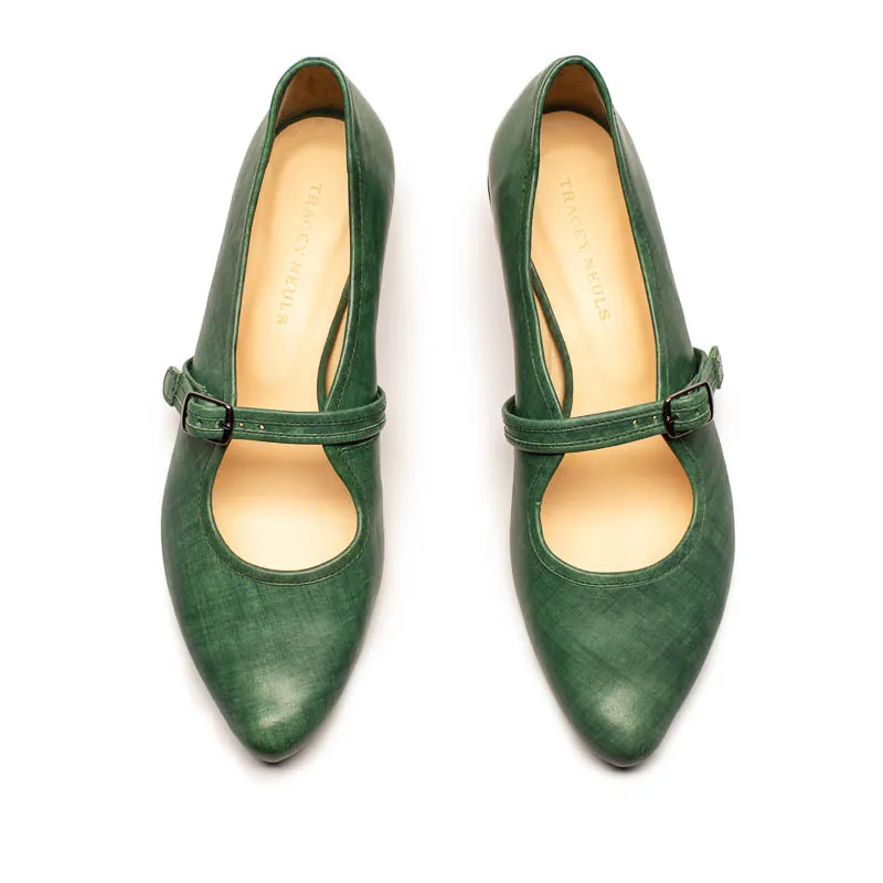 MARY JANE Avocado | Green Leather Mid Heel