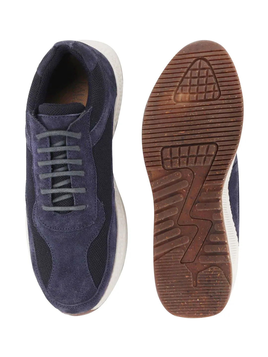 Men Navy Blue Suede Leather Lace Up Casual Sneaker Shoes