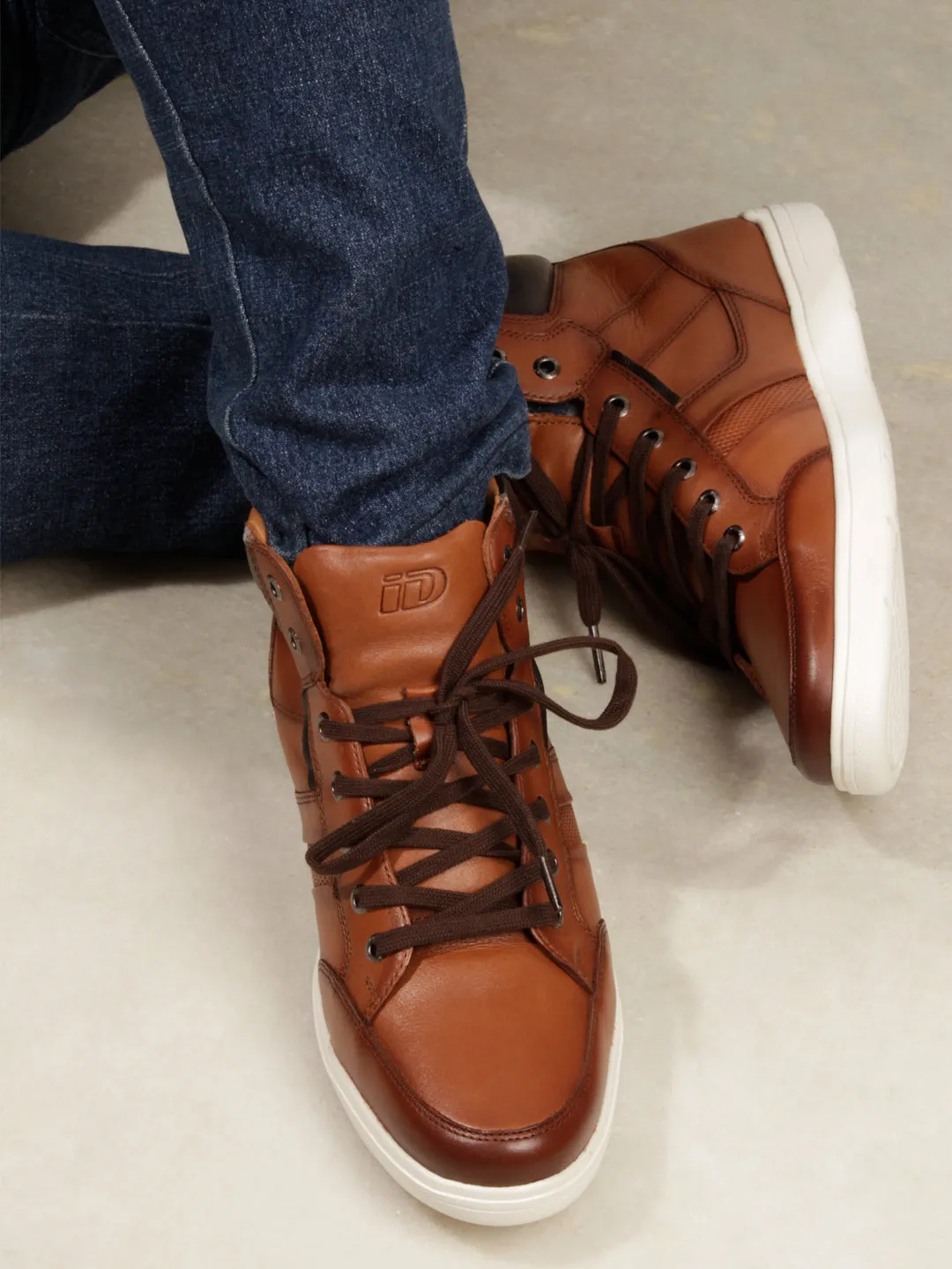 Men Tan Leather Sneaker (ID3089)