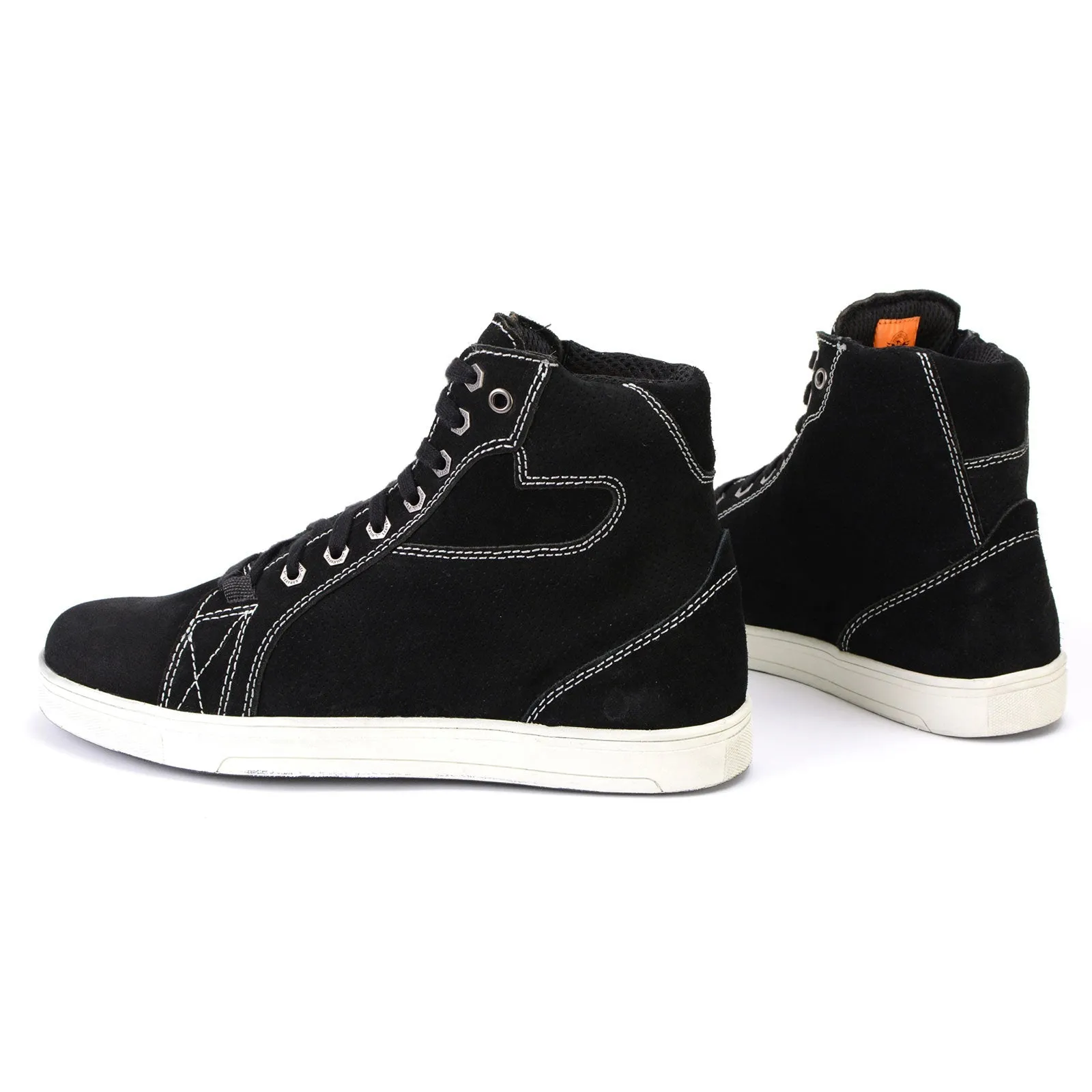 Milwaukee Leather MBM9107 Men's Black Suede Leather w/ White Stitching Reinforced Street Riding Shoes w/ Ankle Support