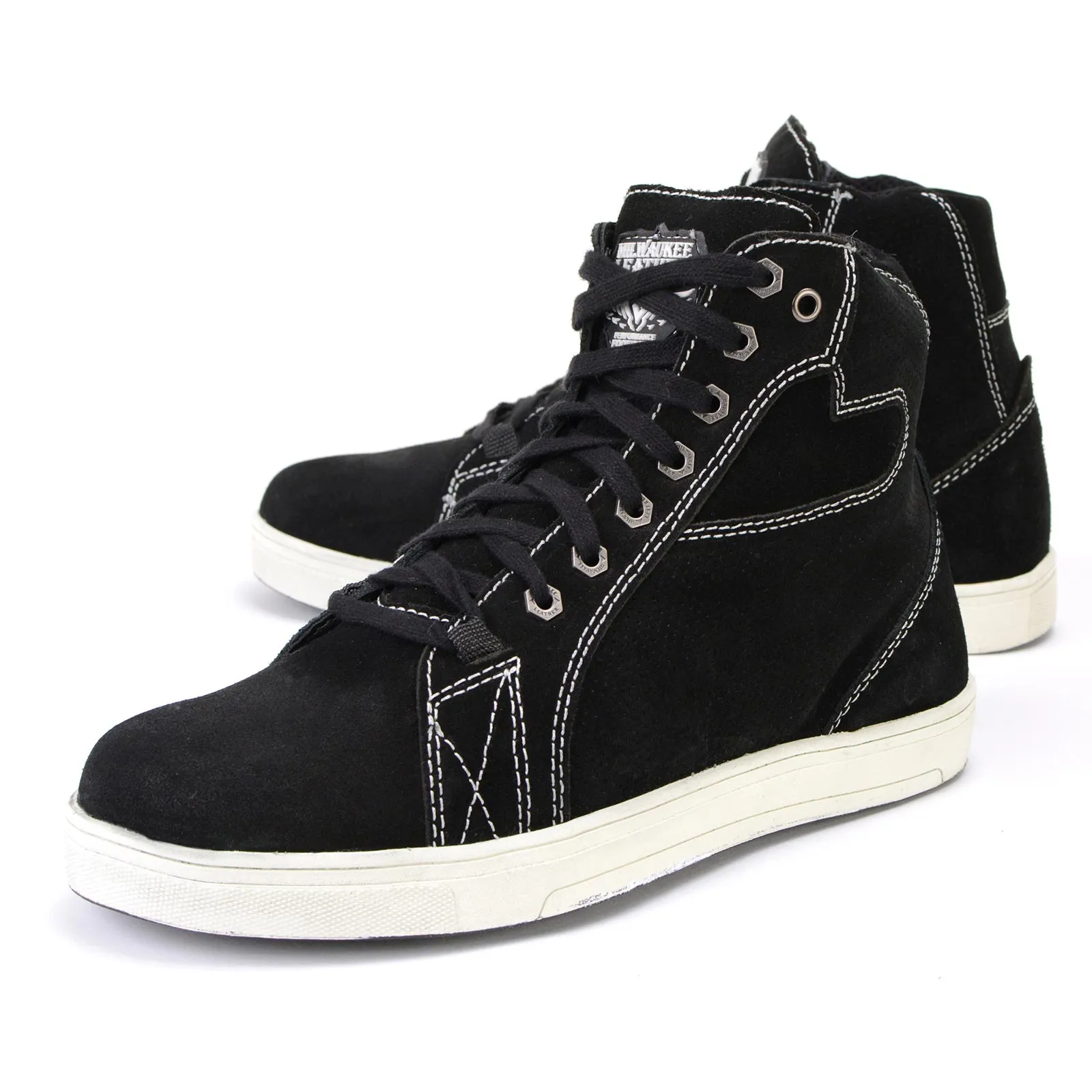 Milwaukee Leather MBM9107 Men's Black Suede Leather w/ White Stitching Reinforced Street Riding Shoes w/ Ankle Support