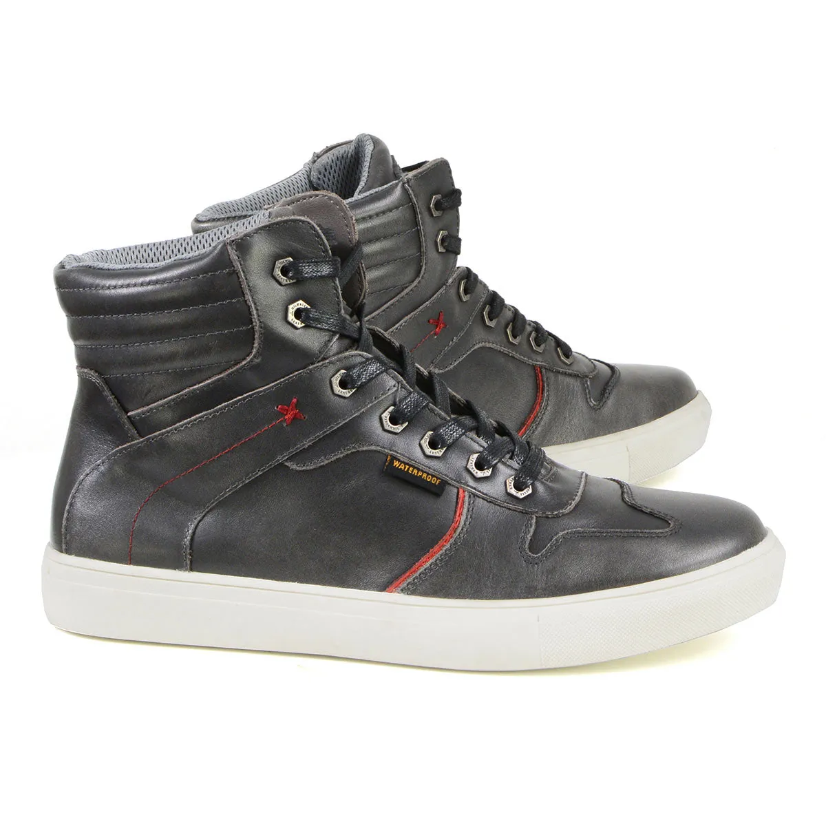 Milwaukee Leather MBM9153 Men's Vintage Grey Leather High-Top Reinforced Street Riding Waterproof Shoes