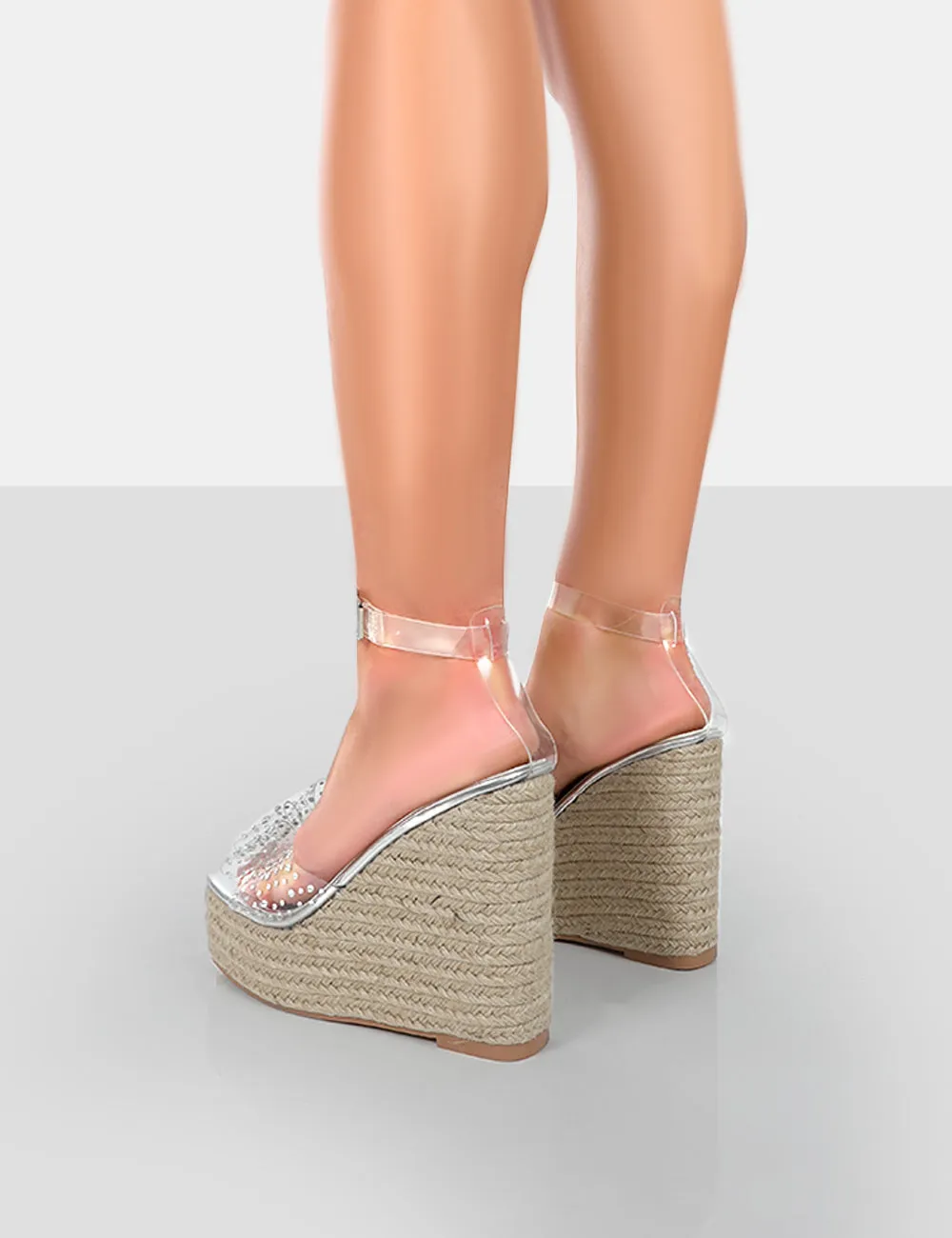 Ocean Beach Silver Patent Bow Platform Wedge Heels