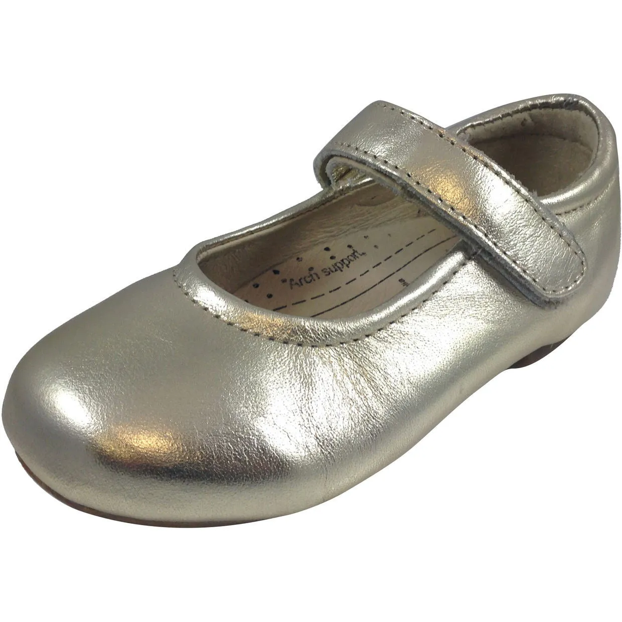 Old Soles Girl's 800 Praline Gold Leather Hook and Loop Mary Jane Flat