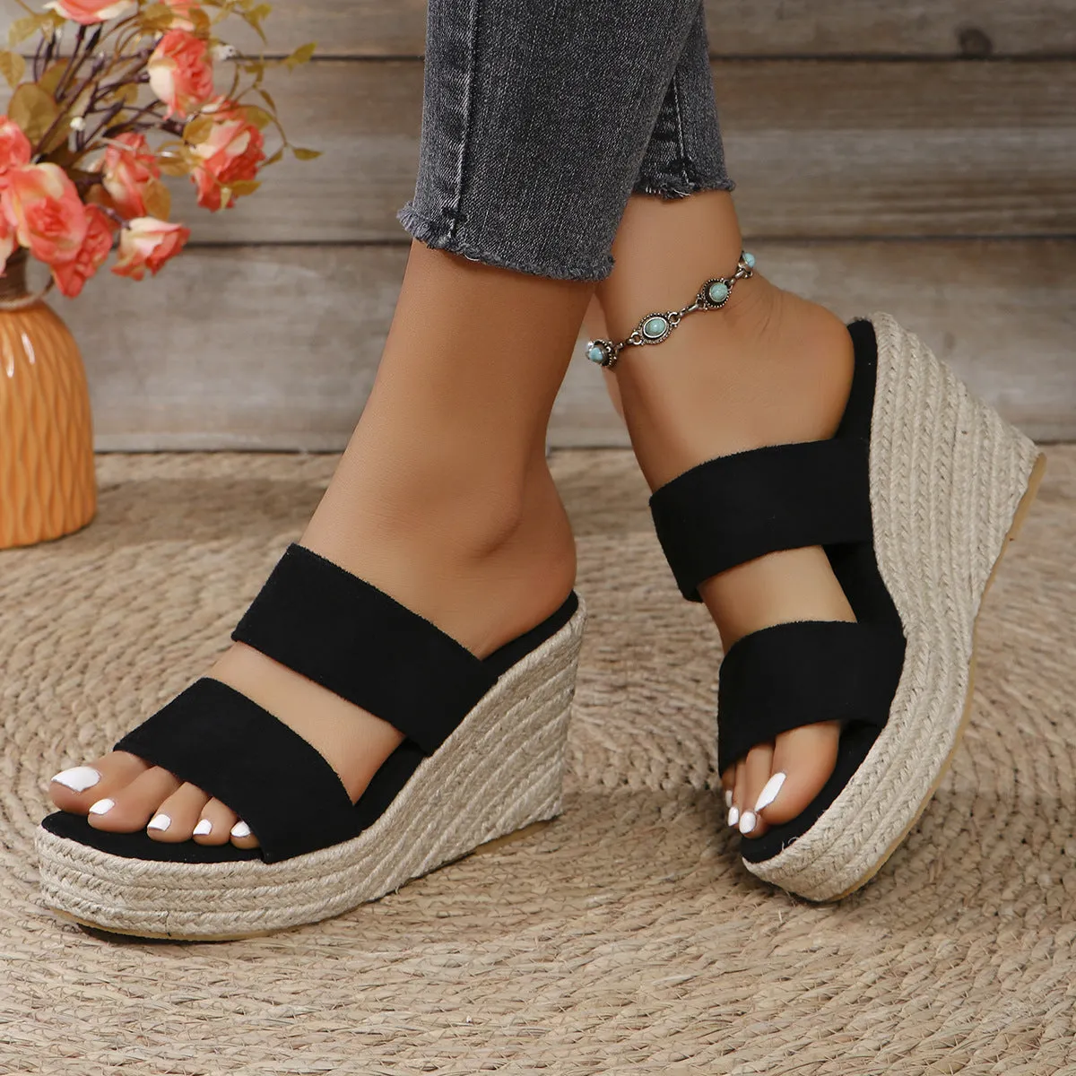 Open Toe Wedge Sandals - 3 Colors