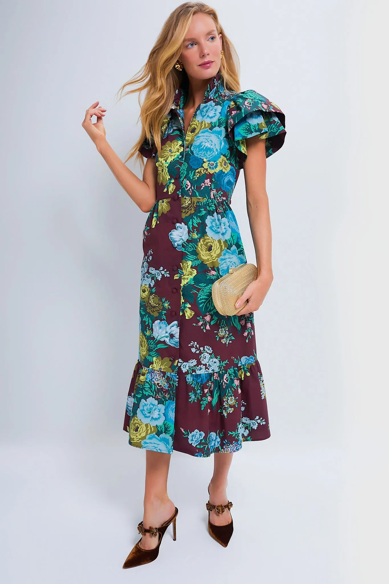 Oxblood Verdant Floral Alice Dress