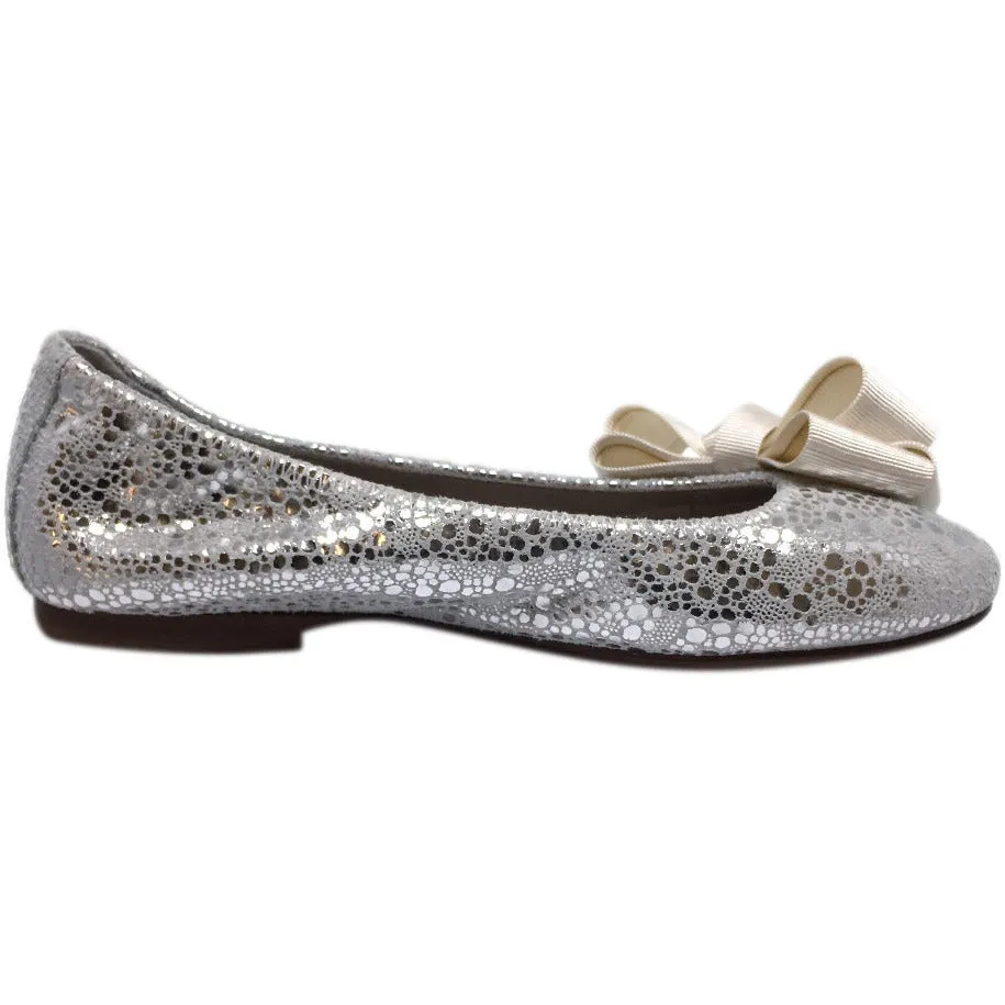 Papanatas by Eli 6744 Bright Silver Sparkle Metallic Bow Detail Slip On Ballet Flats