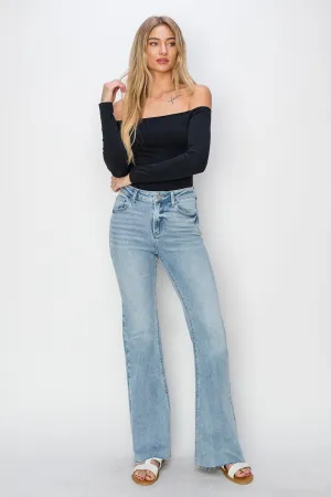 RISEN Melanie High Rise Raw Cut Hem Bootcut Jeans