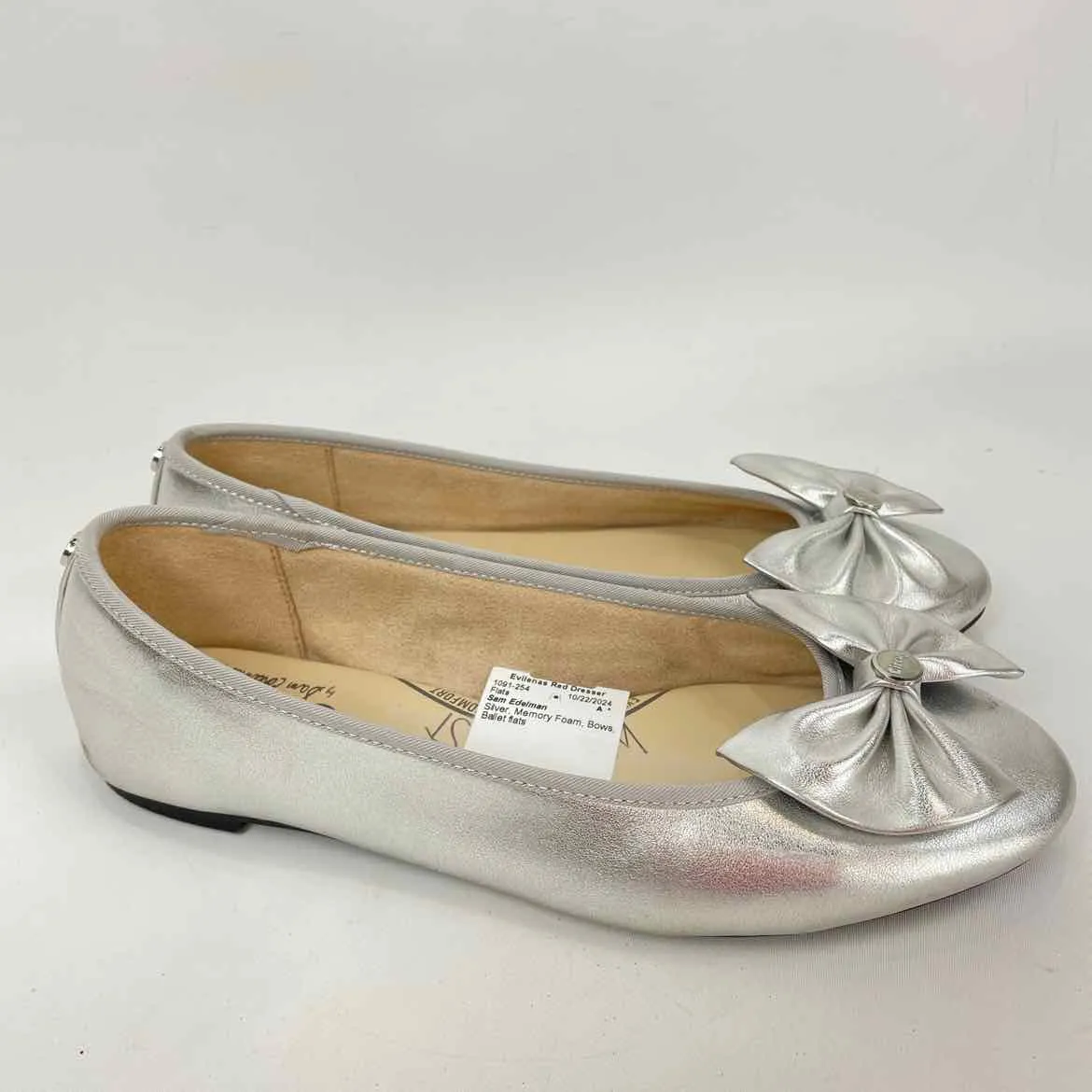 Sam Edelman Women Size 8 Silver Memory Foam Bows Ballet flats Flats