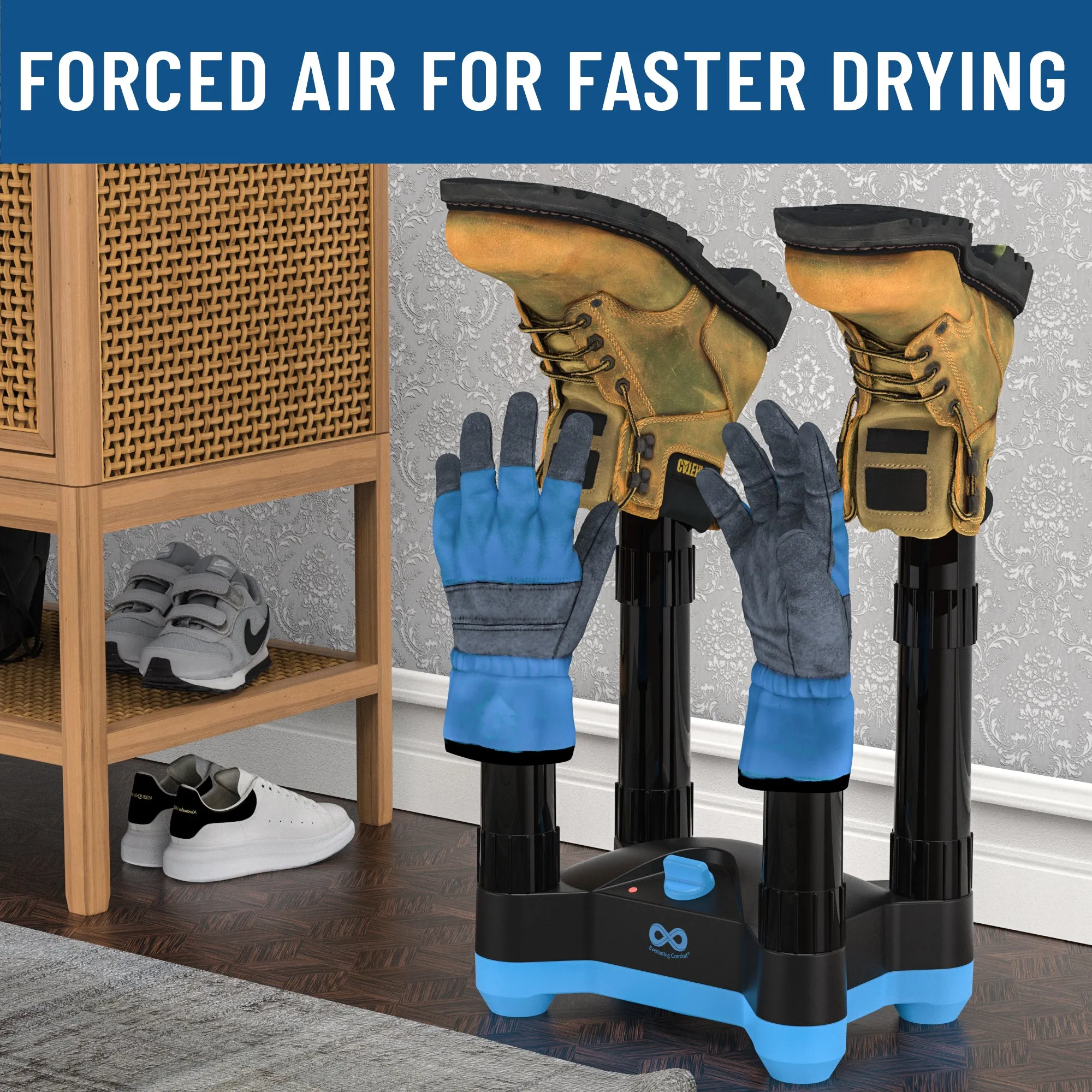 Shoe & Boot Dryer for Work Boots with Timer, Fast 2-Hour Drying, Quiet Operation, Heavy-Duty Boot Warmer, Sneakers, Gloves, Helmets, and Ski Boots – 4-Tube Design for 2 Pairs