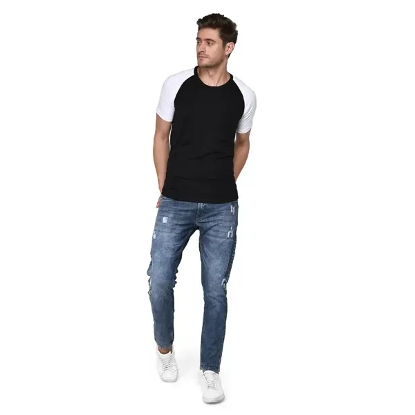 SXV Solid Dual Color Raglan Sleeve T-Shirt For Men (Black-White)