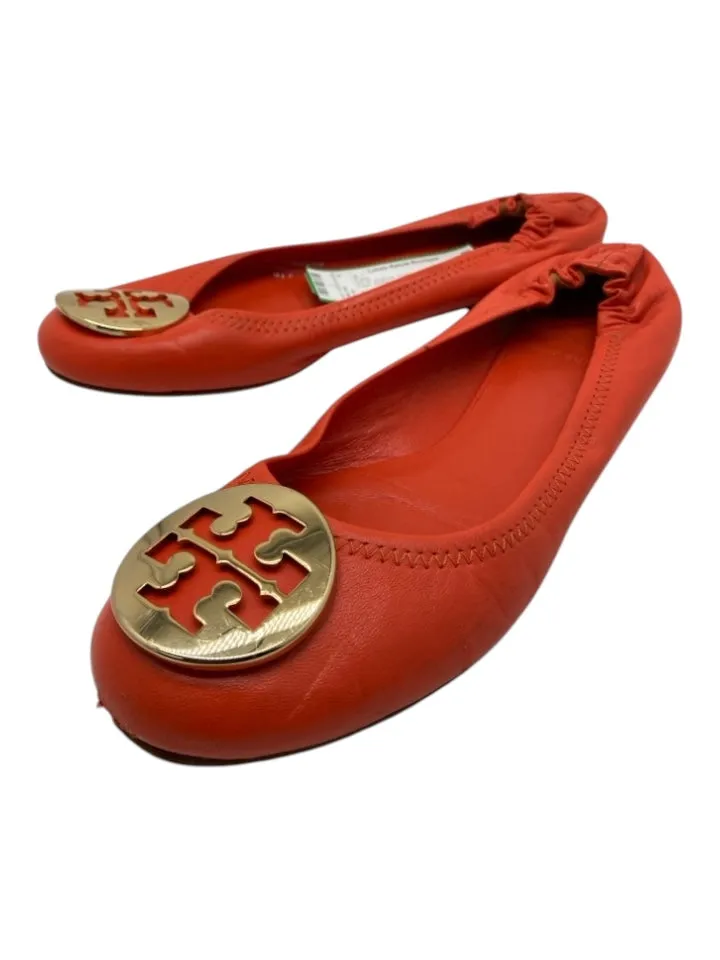 Tory Burch Shoe Size 8 Orange Leather Gold hardware Logo Ballet Flats