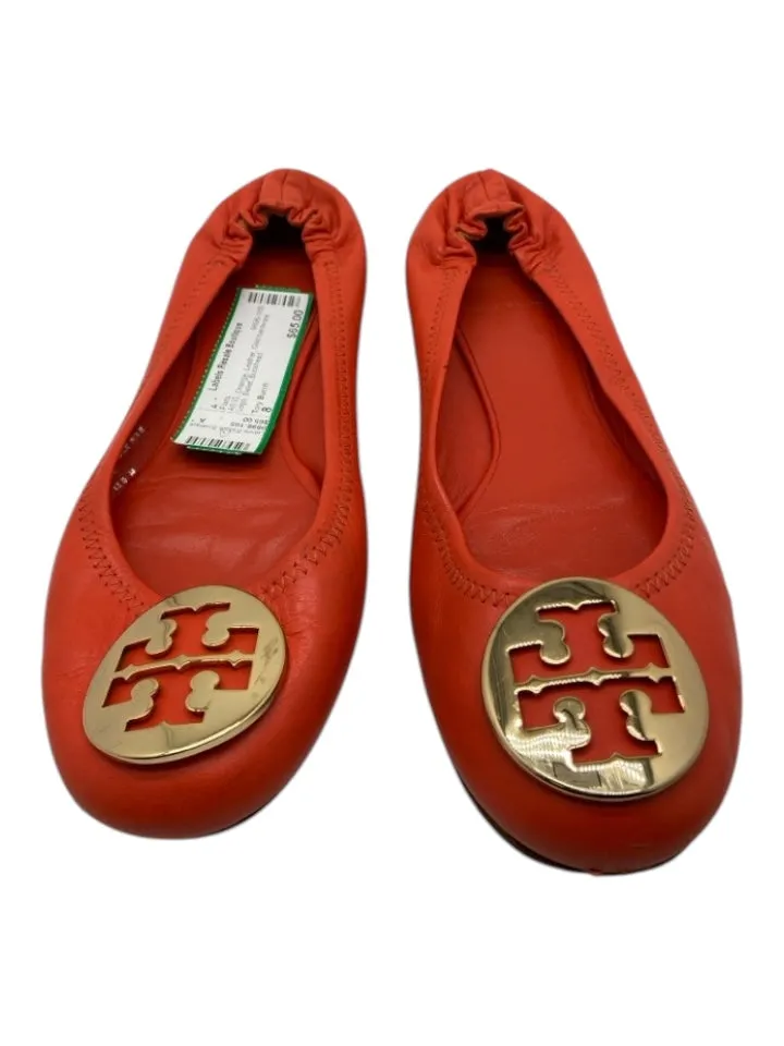 Tory Burch Shoe Size 8 Orange Leather Gold hardware Logo Ballet Flats