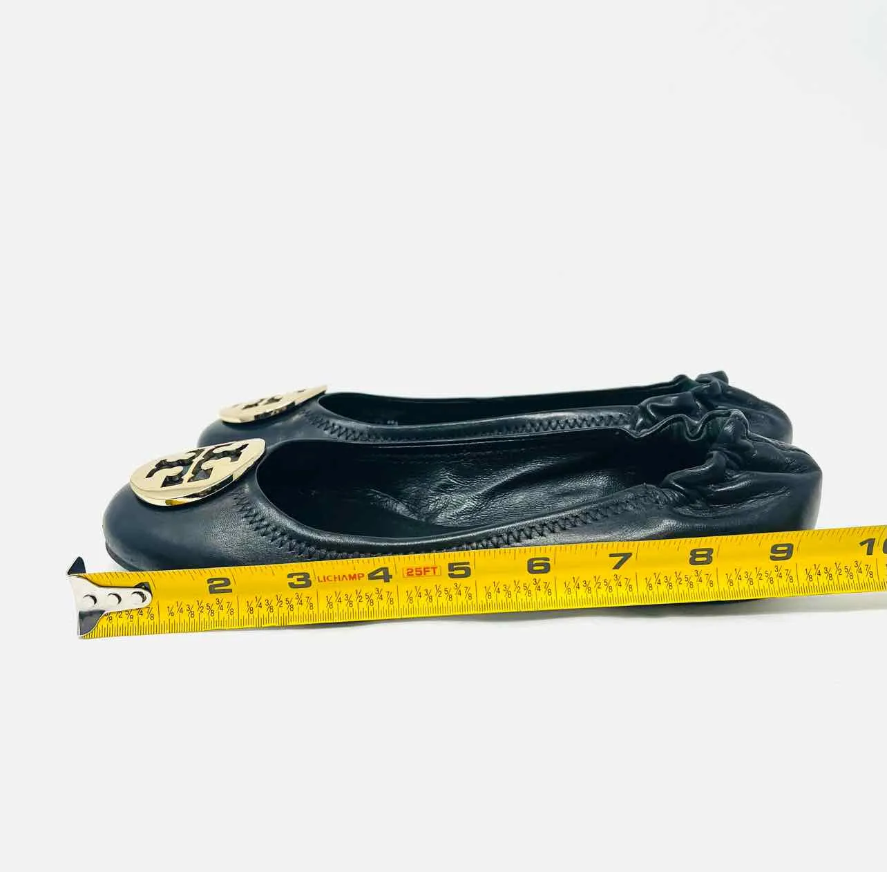 Tory Burch Size 7 Black/Gold Embellished Leather Designer Flats