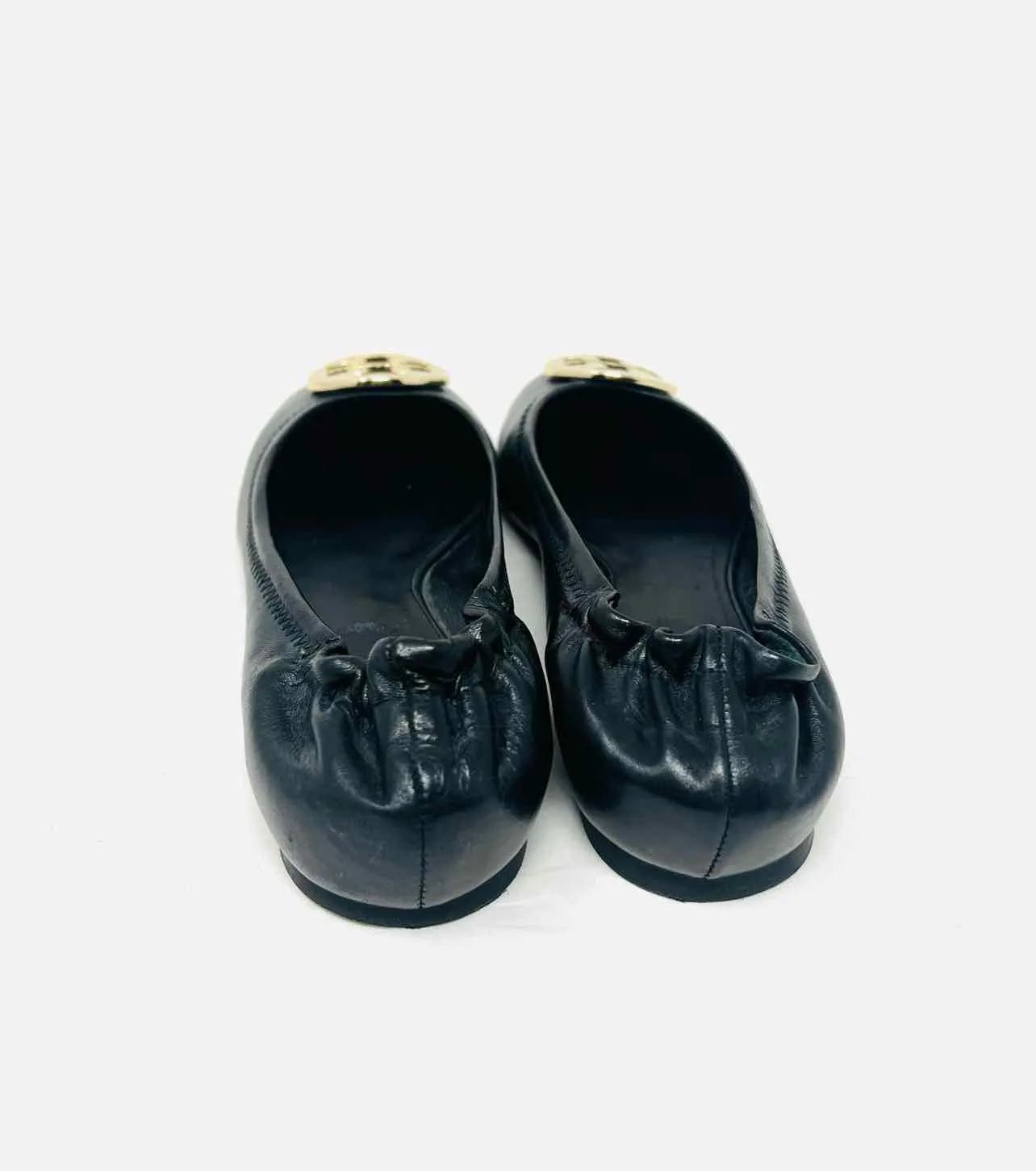 Tory Burch Size 7 Black/Gold Embellished Leather Designer Flats