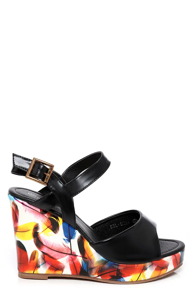 Two Part Wedge Sandals in Black