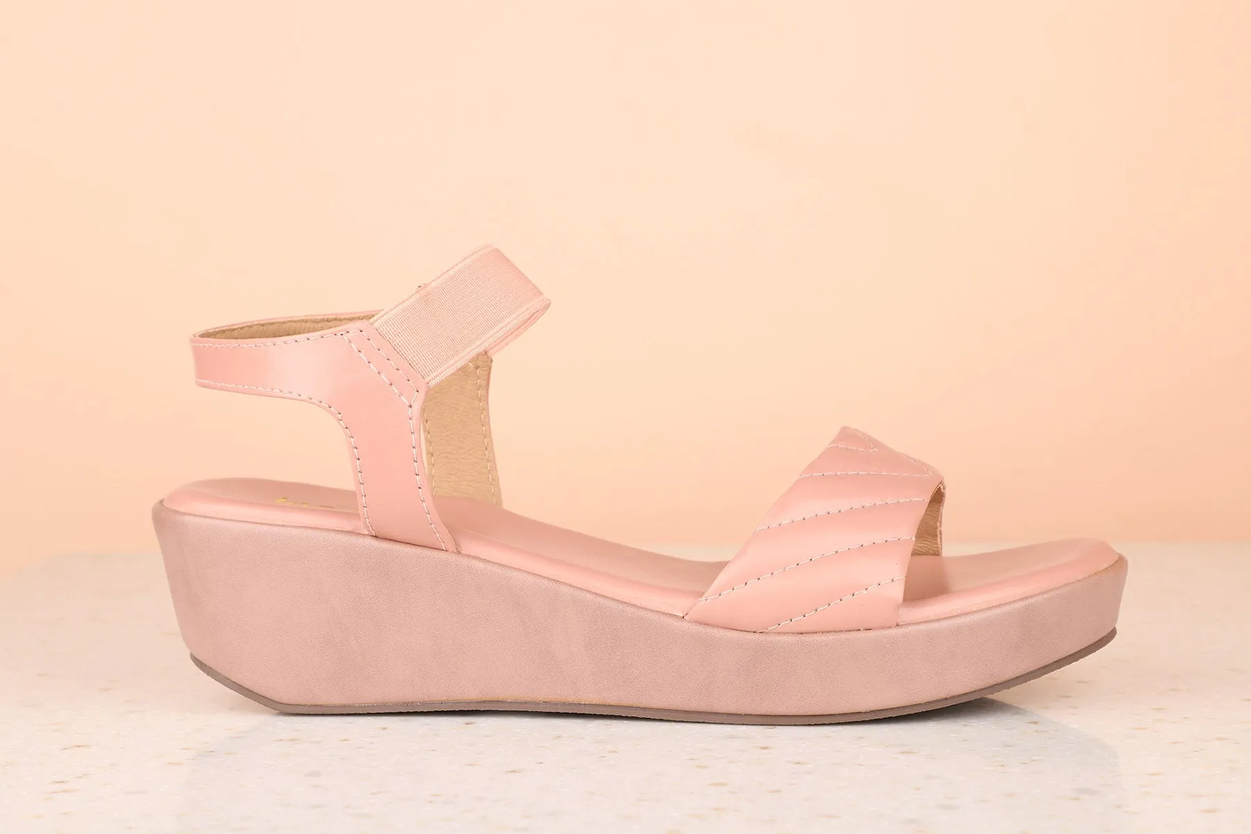 Women Peach Solid Wedge Sandals