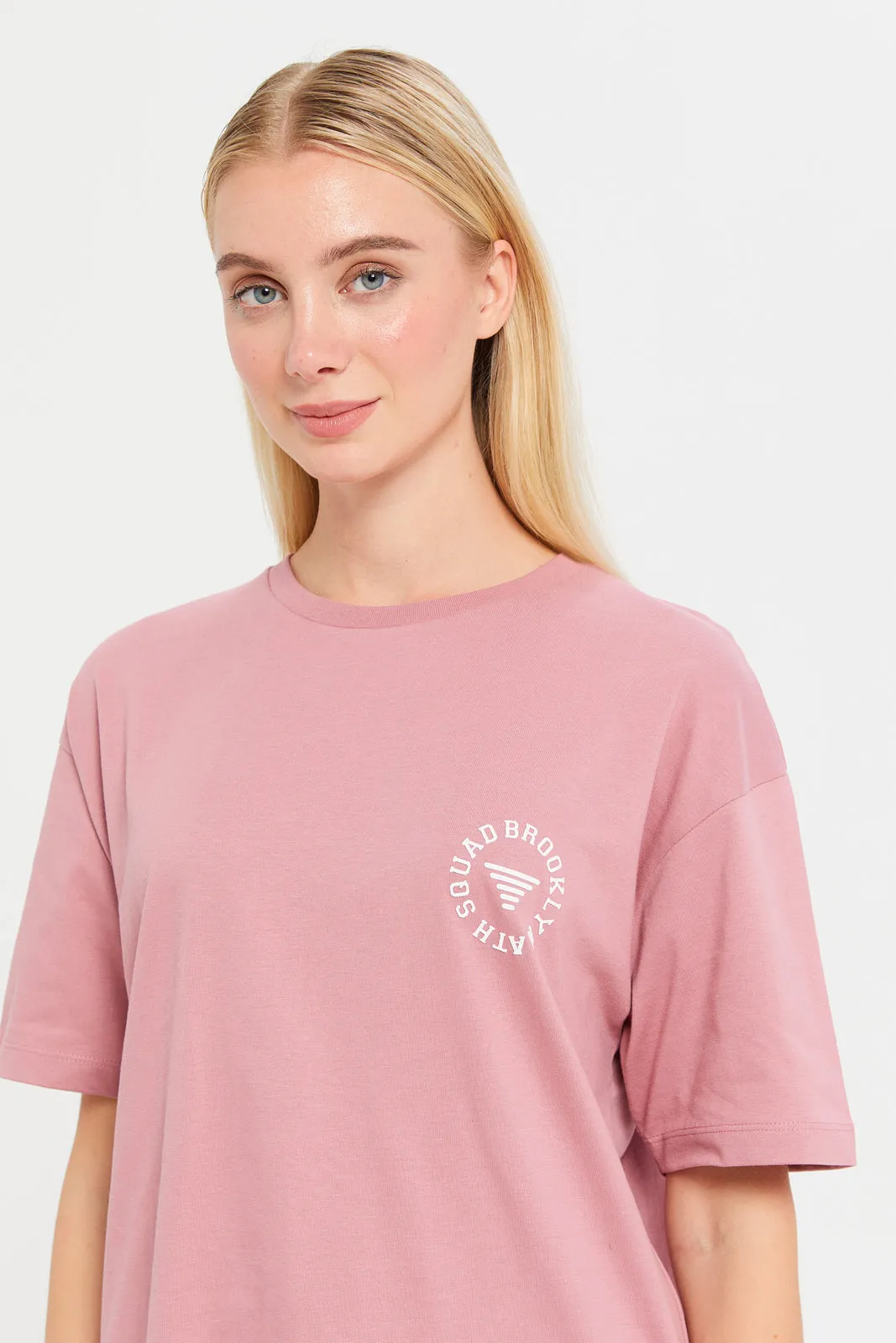 Women Pink Oversize Printed T-Shirt