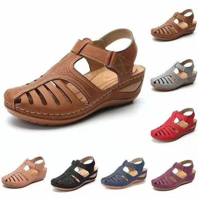 Women Summer Hollow Out Closed Toe Velcro Wedge Sandals