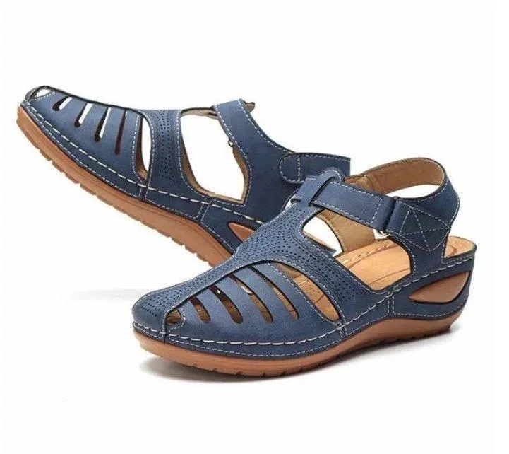 Women Summer Hollow Out Closed Toe Velcro Wedge Sandals