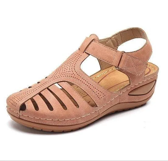 Women Summer Hollow Out Closed Toe Velcro Wedge Sandals