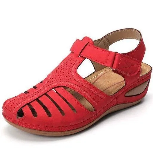 Women Summer Hollow Out Closed Toe Velcro Wedge Sandals