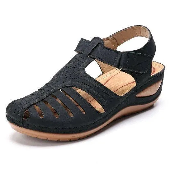 Women Summer Hollow Out Closed Toe Velcro Wedge Sandals