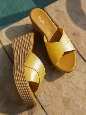 Women Yellow Solid Wedge Sandals