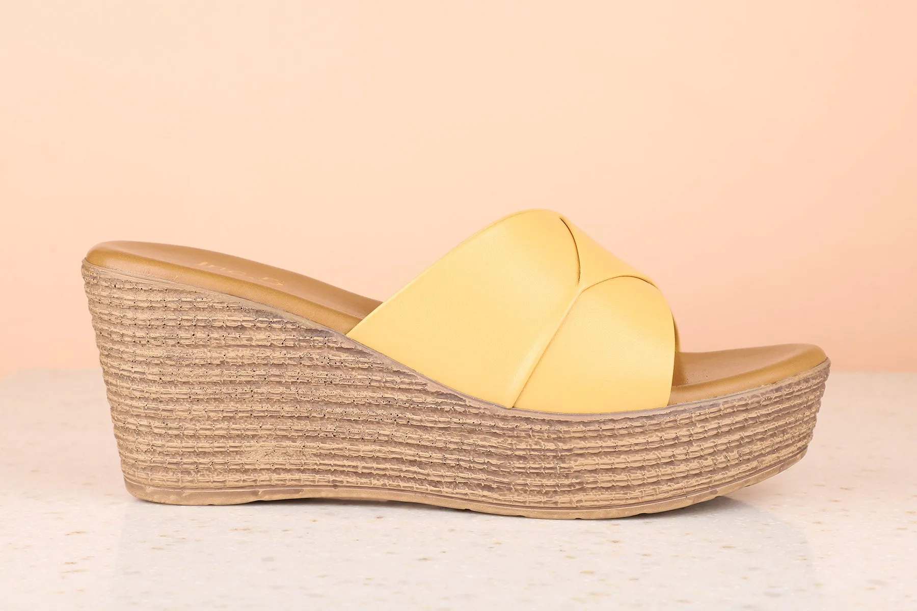 Women Yellow Solid Wedge Sandals